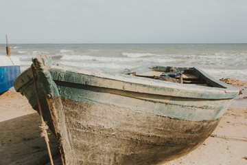 old abandoned ship by the sea