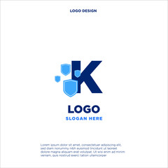 Initial letters K shield shape blue simple logo