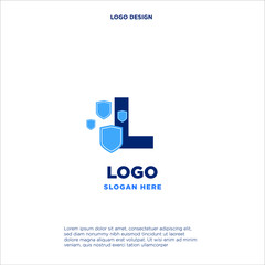 Shield Security Logo Design letters L shield shape blue simple logo