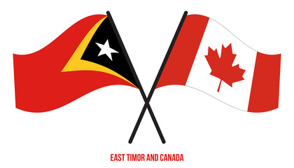 East Timor and Canada Flags Crossed And Waving Flat Style. Official Proportion. Correct Colors