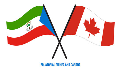 Equatorial Guinea and Canada Flags Crossed And Waving Flat Style. Official Proportion