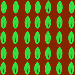 Green leaf on a brown background. Forest element. Pattern decoration. Texture ornament. Elegance leaf. Spring foliage. Fabric print. Botany ornament. Organic image. Summer garden. Vector illustration.