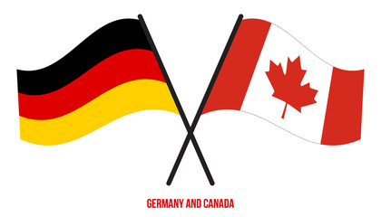 Germany and Canada Flags Crossed And Waving Flat Style. Official Proportion. Correct Colors