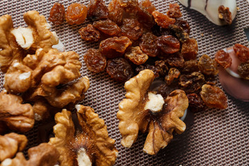 Close-up walnuts, peeled nuts and prepared for adding to the dough