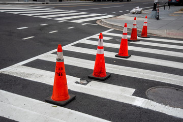 A street is closed with traffice cones, 14th and S Streets NW, Washington, DC.