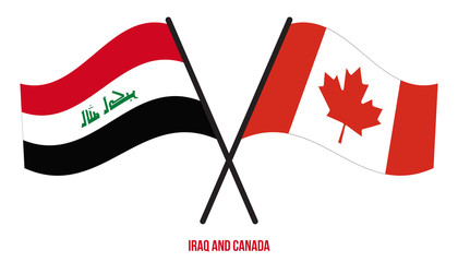 Iraq and Canada Flags Crossed And Waving Flat Style. Official Proportion. Correct Colors