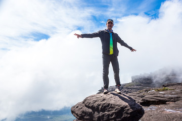 Man with open arms. Mount Roraima, Venezuela.
