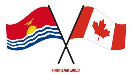 Kiribati and Canada Flags Crossed And Waving Flat Style. Official Proportion. Correct Colors