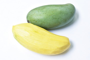 mango tropical fruit peel out on white background