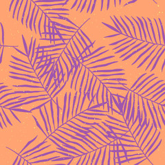 Hand-drawn tropical palm leaves seamless pattern.