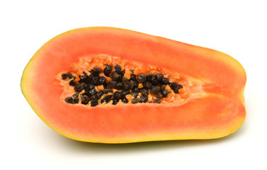 Close up,Single half papaya isolated on white background.