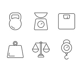 Weight measurement tools vector icons
