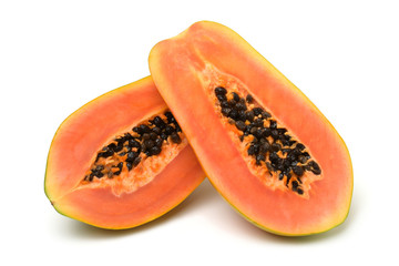 Close up,half papayas isolated on white background.