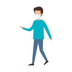 young man walking using face mask isolated icon vector illustration design