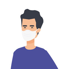 young man using face mask isolated icon vector illustration design