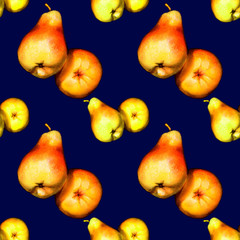 seamless pattern berries yellow pears blue background
