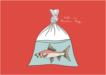 Vector Illustration of Fish in Plastic Bag
