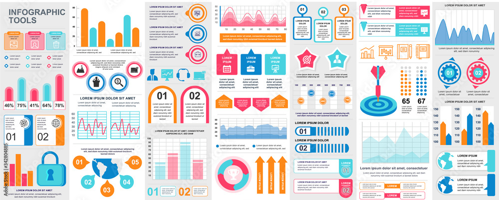 Leinwandbilder bundle infographic ui, ux, kit elements with charts, diagrams, workflow, flowchart, timeline, online