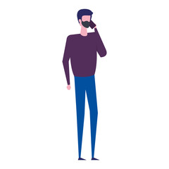 young man with smartphone using face mask isolated icon vector illustration design