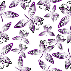 Abstract fantasy fluing butterflies seamless pattern.