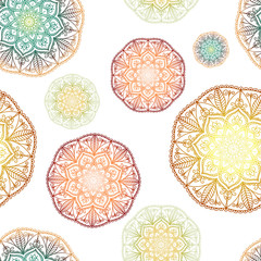 Ethnic mandala in color gradient tribal ornament. Vector illustration. Seamless pattern for holiday cards, background and sites. Islam, Arabic, Indian motifs.