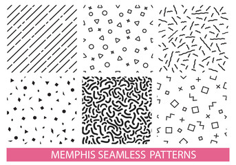 collection of memphis seamless patterns.