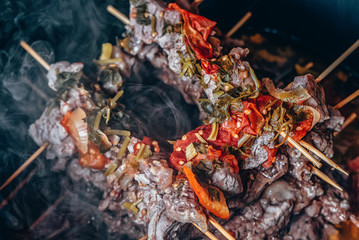 Armenian cuisine. When frying pan with grilled beef.