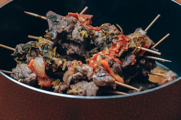 Armenian cuisine. When frying pan with grilled beef.