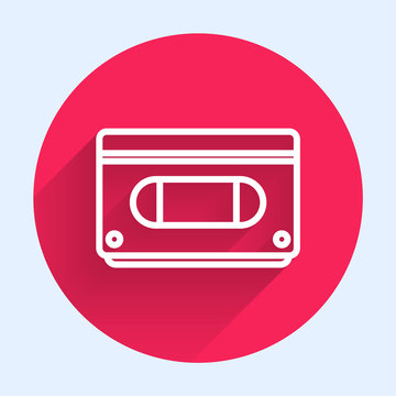 recommend clip art: White line VHS video cassette tape icon isolated with long shadow. Red circle button. Vector Illustration