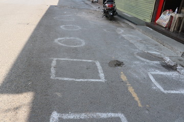 white  Circle and box is  made during lock-down in India to maintain distance(social distance) 