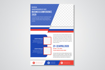 Template design of the poster. Horizontal layout flyer with photo collage. Russia independence day business conference 2020. 