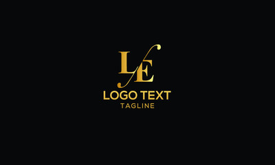 Letter LE with cuts abstract alphabet, font, text, typography, initials design in golden color with black background icon for the logo