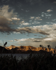 A landscape shot of mountains and valleys