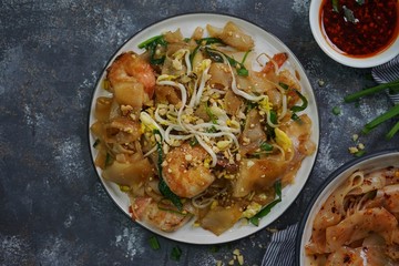 Homecooked Pad Thai with Flat rice noodles and Shrimp