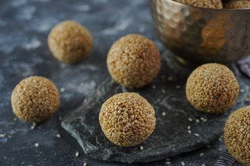Sesame Seed Laddu or Ladoo/ Homemade Ellunda, selective focus