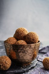 Sesame Seed Laddu or Ladoo/ Homemade Ellunda, selective focus