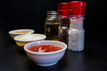 Ketchup, mayonnaise, mustard sauces