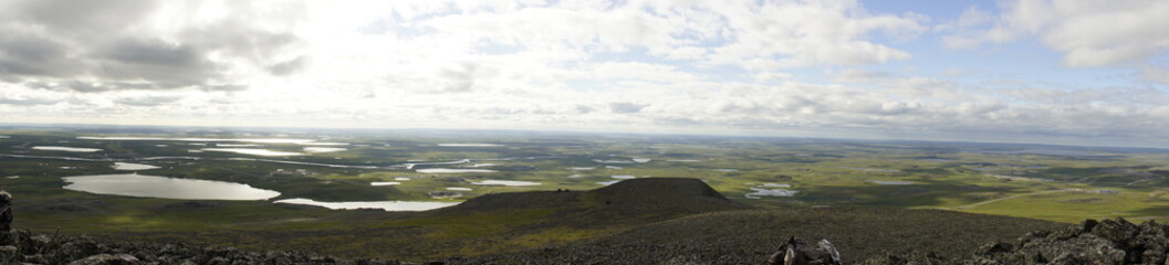 Landscape from the northern land called the tundra near the Barents Sea
