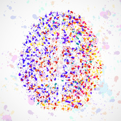 Abstract human brain of colorful ink splashes, grunge splatters. Vector illustration