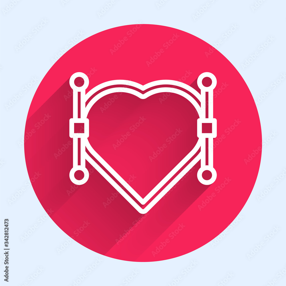 Aufkleber white line heart with bezier curve icon isolated with long shadow. pen tool icon. red circle button.