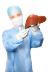 Liver and surgeon doctor, Focus on the liver, Vertical