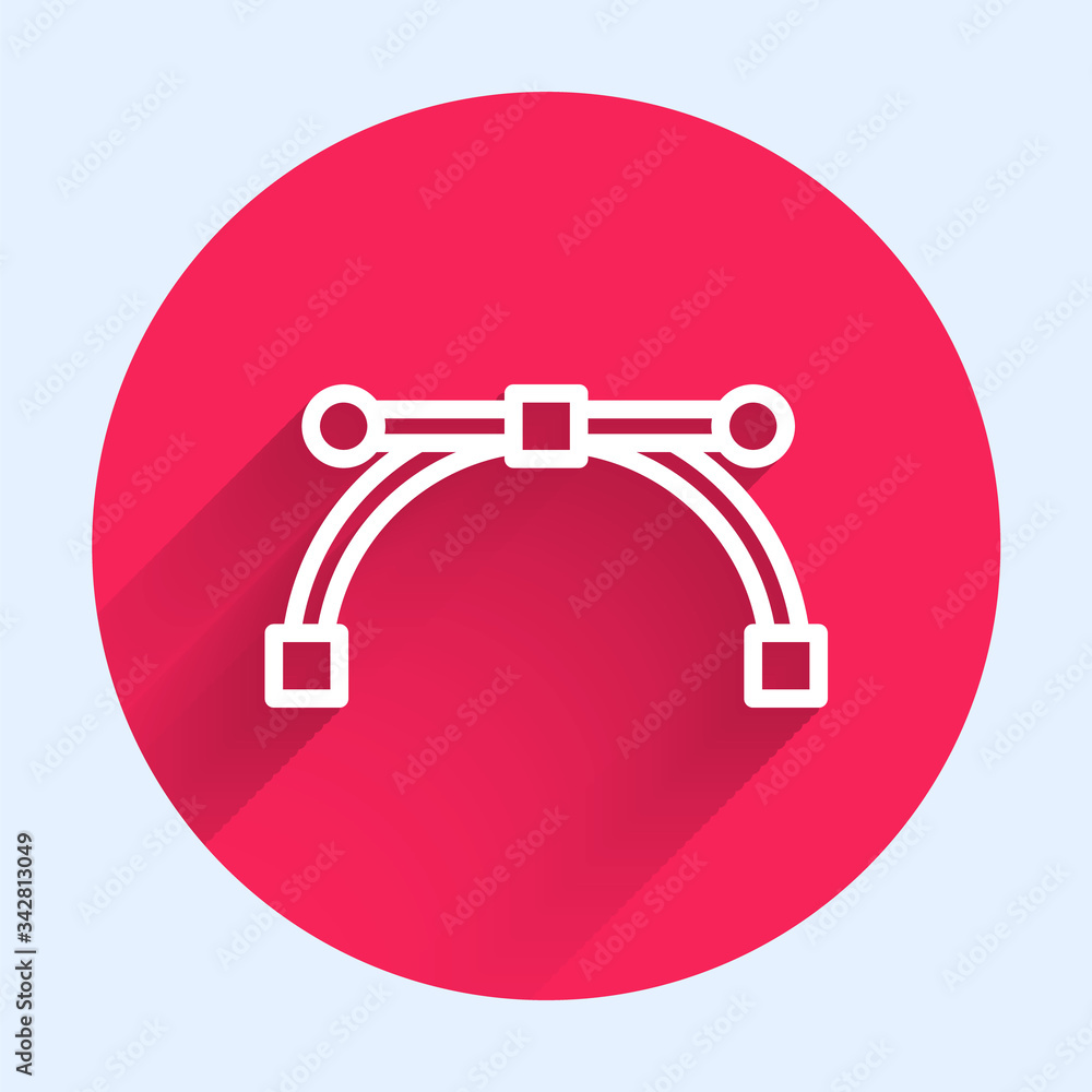 Aufkleber white line bezier curve icon isolated with long shadow. pen tool icon. red circle button. vector ill