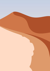 Desert landscape in a vertical format, warm beige colors. Mountains vector illustration. Abstract landscape with space for text.