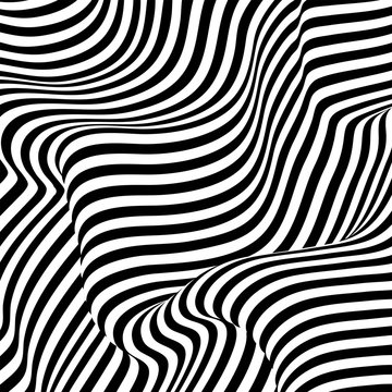 Black and white wavy line pattern background. Striped repeating texture. Vector illustration © vladystock