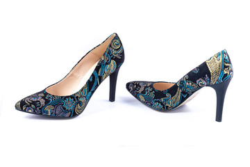 Elegant high heel navy blue woman shoes isolated on white background