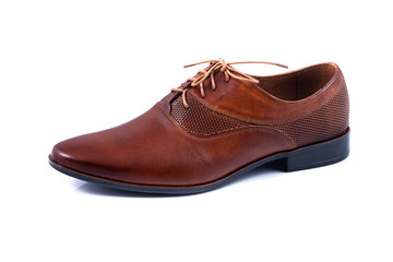 Brown male brogue shoes isolated on white background
