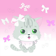 Cute little playing cat vector character illustration. Kitten collection