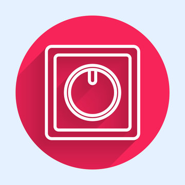 recommend clip art: White line Electric light switch icon isolated with long shadow. On and Off icon. Dimmer light switch sign. Concept of energy saving. Red circle button. Vector Illustration