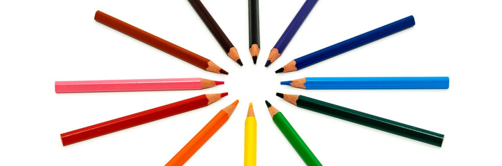 colored pencils in circle isolated on white