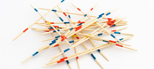 Mikado, wooden sticks on white
